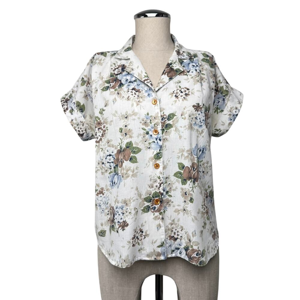 Vintage Floral Button-Up Shirt Cottagecore 80s/90s Made in USA Petite Small